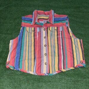 Vintage Colorful Stripe Denim Vest Jacket